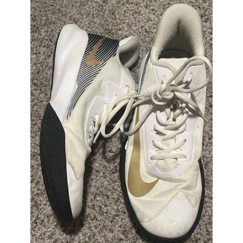 NIKE CZ8780-100 Mens Precision 4 White Metallic Gold Swoosh Shoe Sneaker Size 9